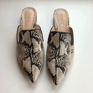 Schutz Tracy flat snake-embossed mules 10
